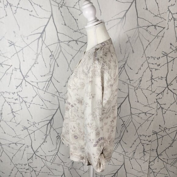 Marks & Spencer Beige Floral Print 100% Linen Popover Blouse - Picture 3 of 8